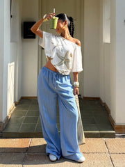 Loose Fit One Shoulder Short Sleeve T-Shirt For Women
