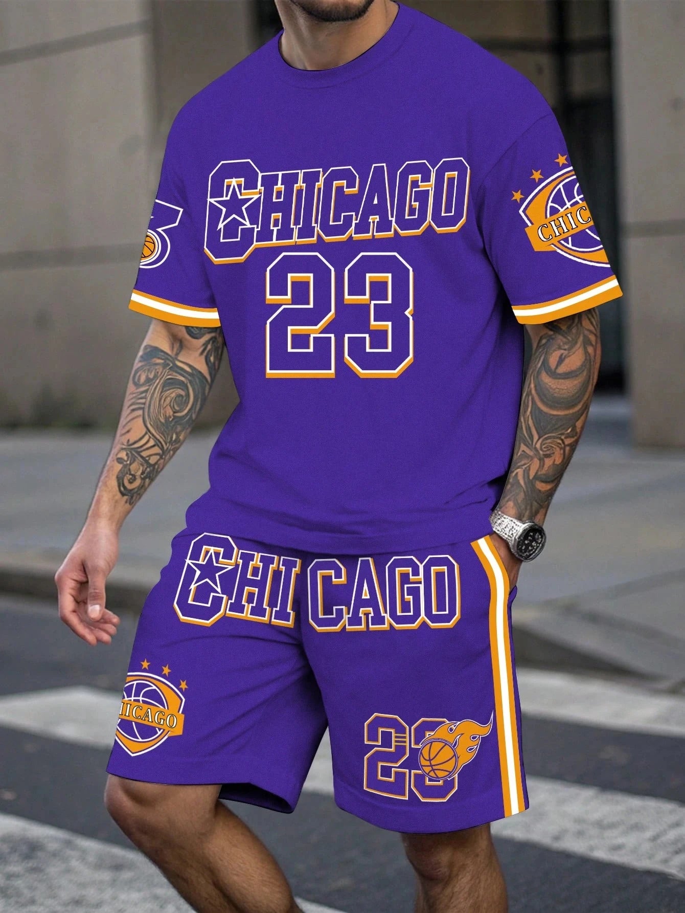 Men's Sports Short Sleeve Top Shorts Set Plus Size Breathable Basketball Sports