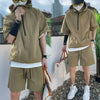 Summer Cargo Style Set Men's Casual Hooded Solid Short Sleeve T-shirt Shorts