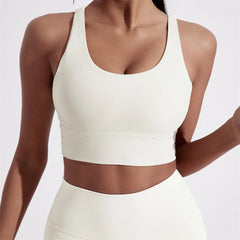 Solid Color Women Cross back Fitness sport Bra high strength Tight Top Gym