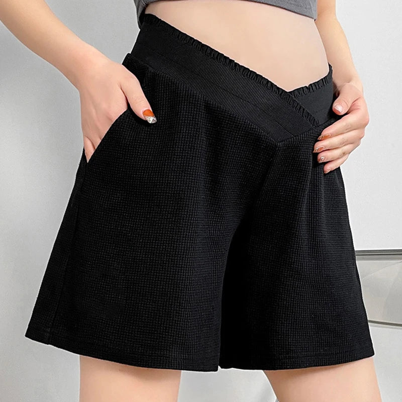 Summer Maternity Waffle Fashion Shorts Adjustable Belly Shorts Clothes