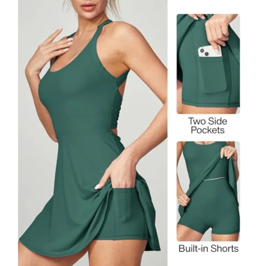 Heathyoga Tennis Dress with Built in Shorts and Bra Athletic Dress for Women