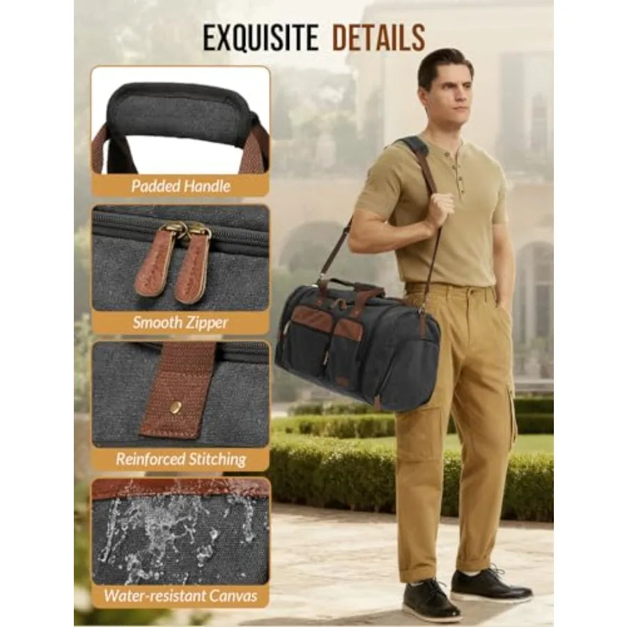 Expandable 65L Canvas Duffle Bag Travel Men Women Overnight Weekend Gym Bag