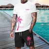 New Men's Suit Hawaiian Gradient Coconut Print Suit Summer Beach T-Shirt