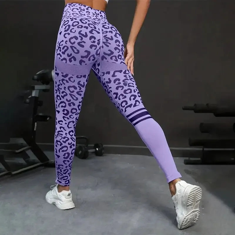 Yoga 9 Minute Pants High Waist Belly Stretch Tights Leopard Print Seamless