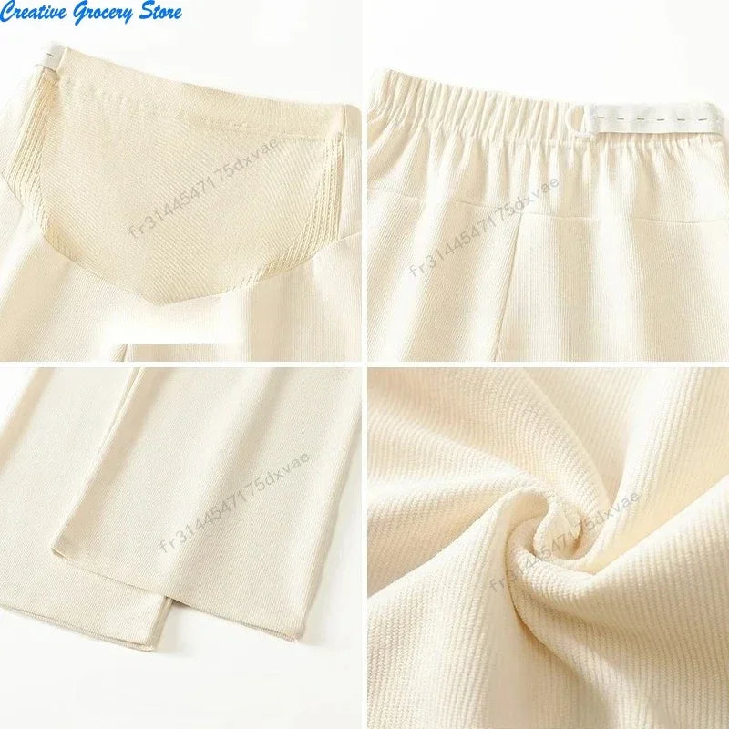 Winter Maternity Pants Wide leg Loose Straight Elastic Waist Belly Long Trousers