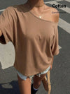 Loose Fit One Shoulder Short Sleeve T-Shirt For Women