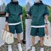 Summer Cargo Style Set Men's Casual Hooded Solid Short Sleeve T-shirt Shorts