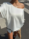 Loose Fit One Shoulder Short Sleeve T-Shirt For Women