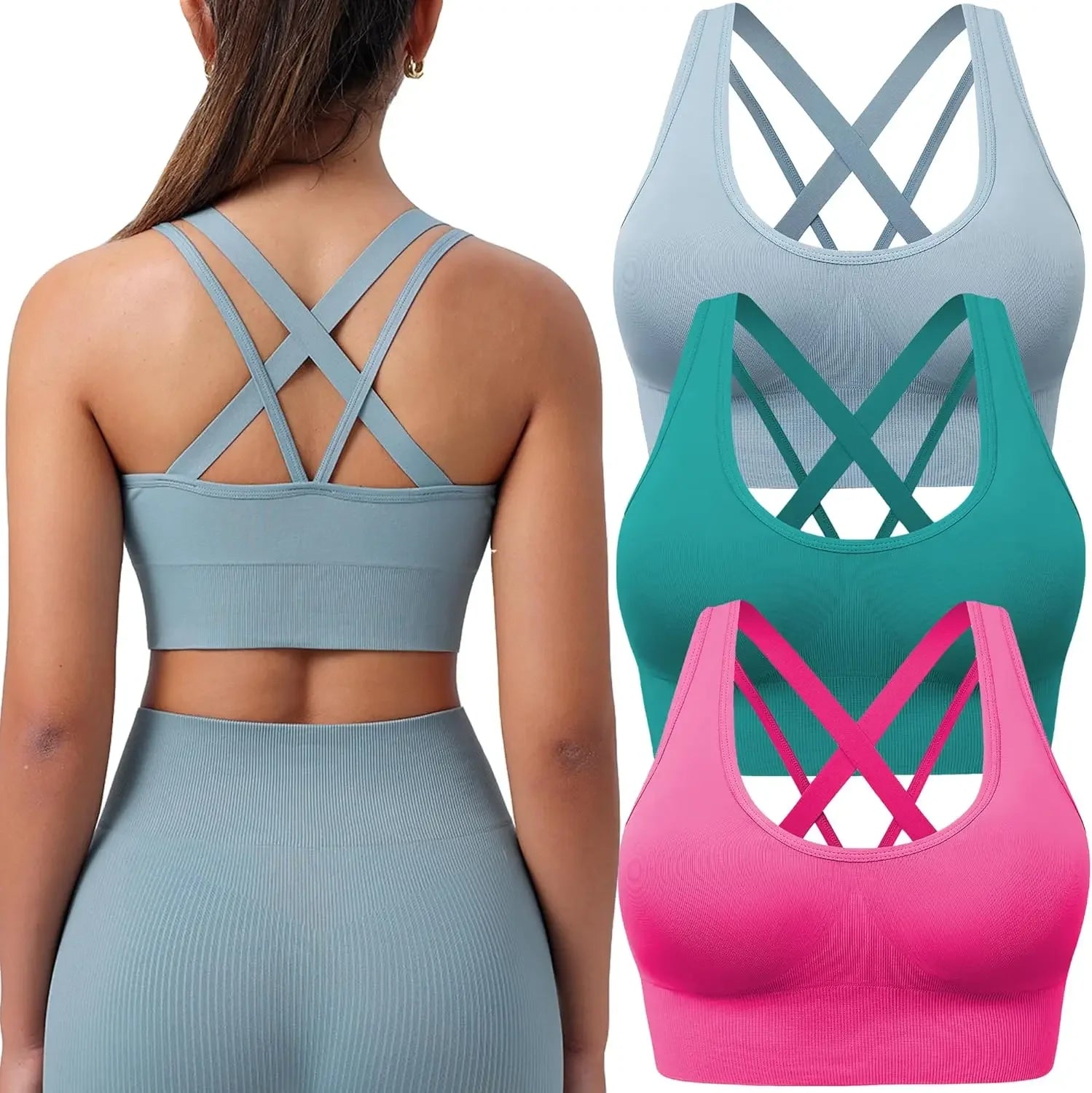 Sports Bra for Women Medium Support Criss Strappy Bras SeamlPadded Bras