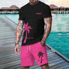 New Men's Suit Hawaiian Gradient Coconut Print Suit Summer Beach T-Shirt