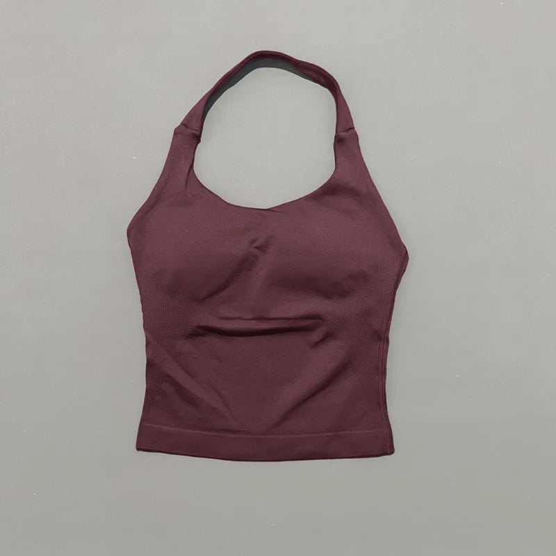 Impacts Halter Top Seamless Longline Strappy Gym Top Women Built-in Bra