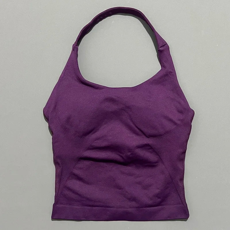 Impacts Halter Top Seamless Longline Strappy Gym Top Women Built-in Bra
