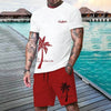 New Men's Suit Hawaiian Gradient Coconut Print Suit Summer Beach T-Shirt