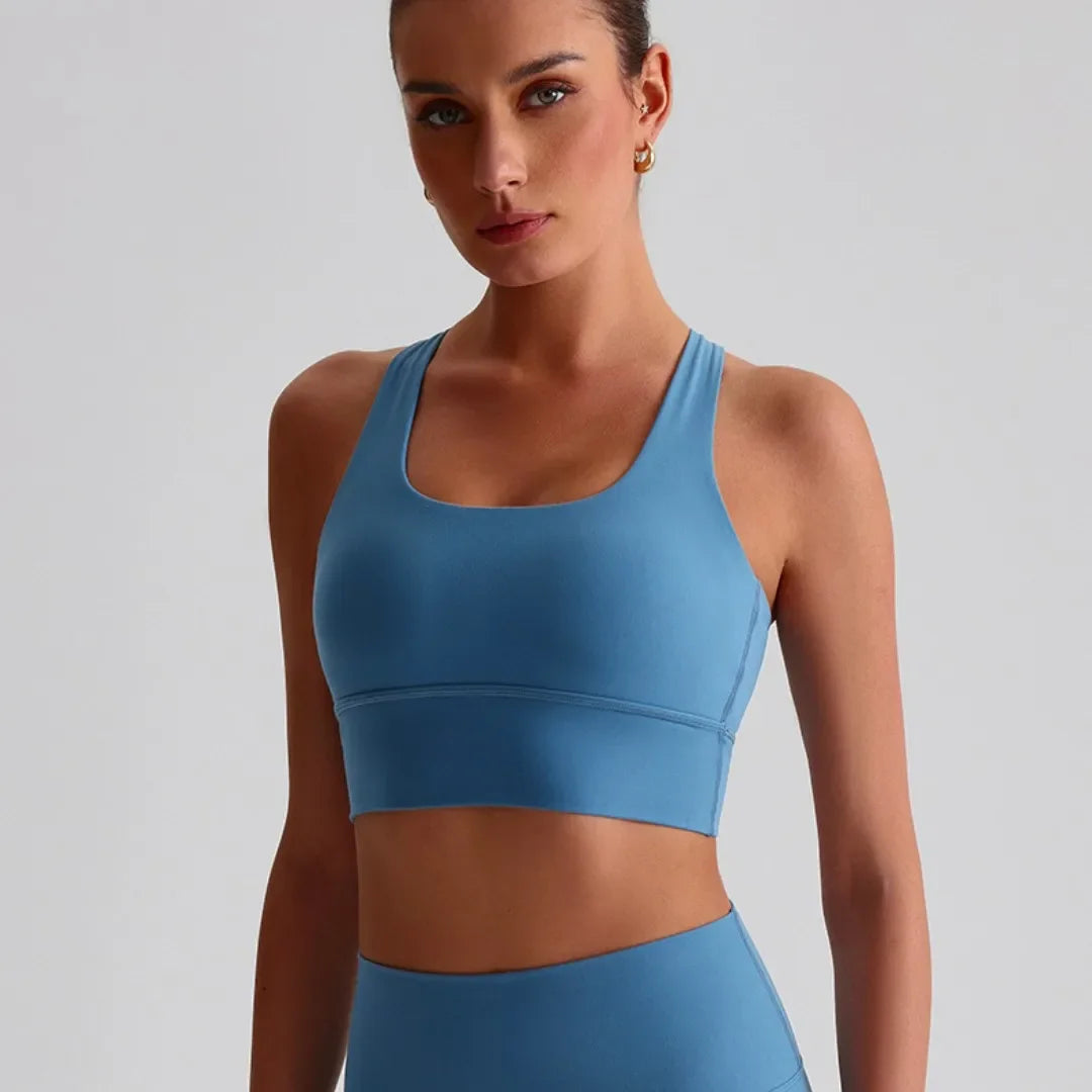 Solid Color Women Fitness Bra Tights Sports Tank Top Cross Back Gym Clothe