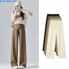Winter Maternity Pants Wide leg Loose Straight Elastic Waist Belly Long Trousers