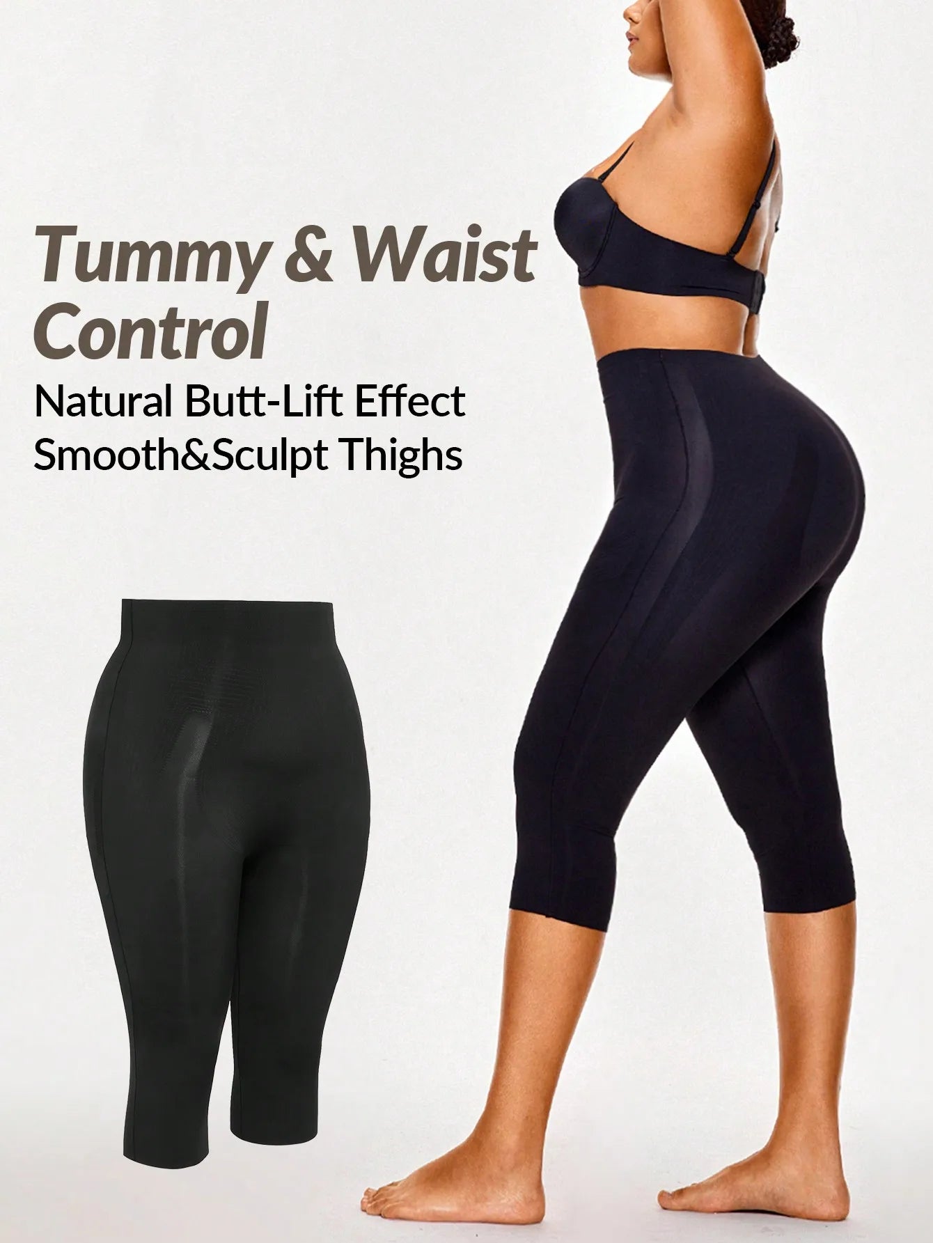 High Waisted Shaping Capri Legging Butt Lifter Tummy Thigh Control