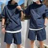 Summer Cargo Style Set Men's Casual Hooded Solid Short Sleeve T-shirt Shorts