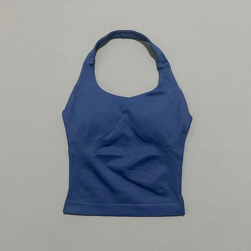 Impacts Halter Top Seamless Longline Strappy Gym Top Women Built-in Bra