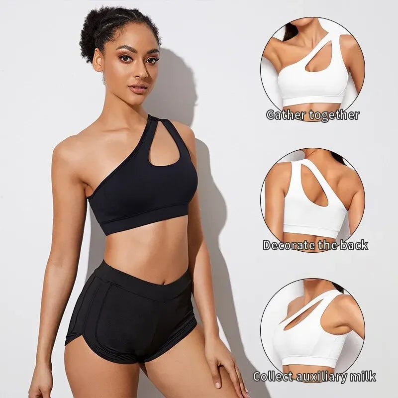 Women Sports Bra Push Up Fitness Bras One Shoulder Shockproof Yoga Bra Vest