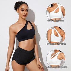 Women Sports Bra Push Up Fitness Bras One Shoulder Shockproof Yoga Bra Vest