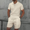 Men Europe and the United States new summer Waffle solid color zip-up sets