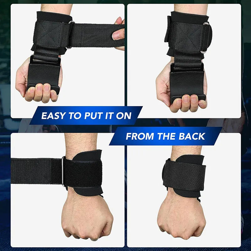 Weight Lifting Hook Grips With Wrist Wraps Hand-Bar Wrist Strap Gym Fitness Hook
