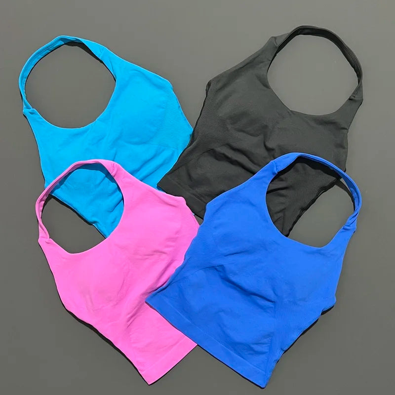Impacts Halter Top Seamless Longline Strappy Gym Top Women Built-in Bra