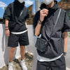 Summer Cargo Style Set Men's Casual Hooded Solid Short Sleeve T-shirt Shorts
