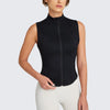 Women Workout Sleeveless Yoga Jacket Solid Zip-Up Stand Collar Tank Tops