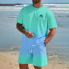 New Men's Suit Hawaiian Gradient Coconut Print Suit Summer Beach T-Shirt