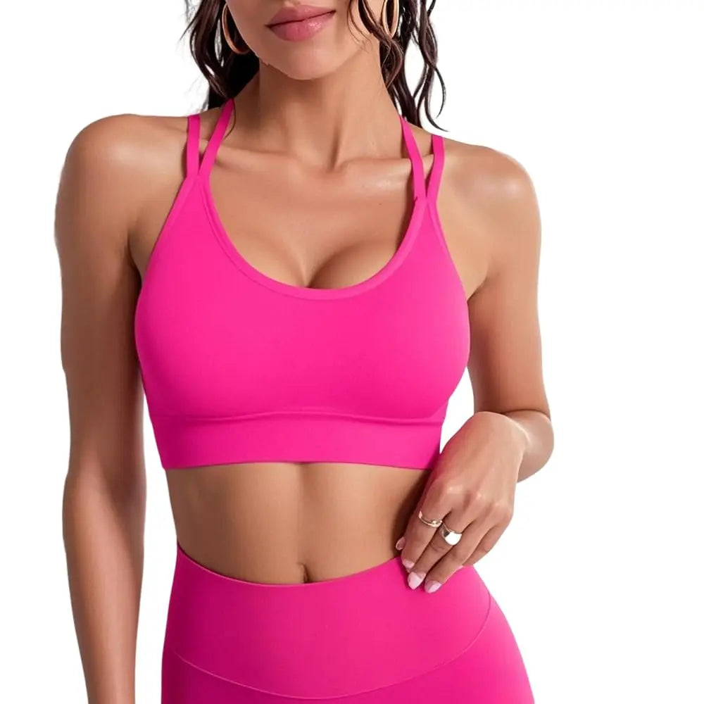 Women's Fitness Two-Piece Set - Seamless Cross Back Sports Tank Top