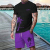 New Men's Suit Hawaiian Gradient Coconut Print Suit Summer Beach T-Shirt