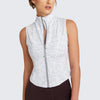Women Workout Sleeveless Yoga Jacket Solid Zip-Up Stand Collar Tank Tops