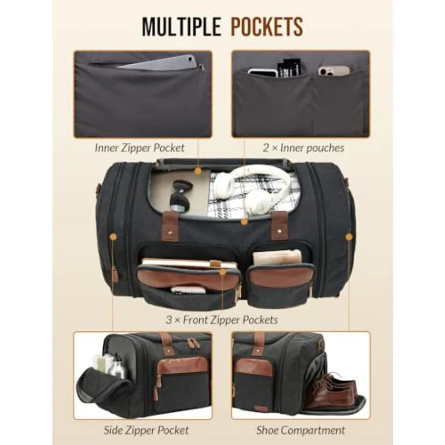Expandable 65L Canvas Duffle Bag Travel Men Women Overnight Weekend Gym Bag