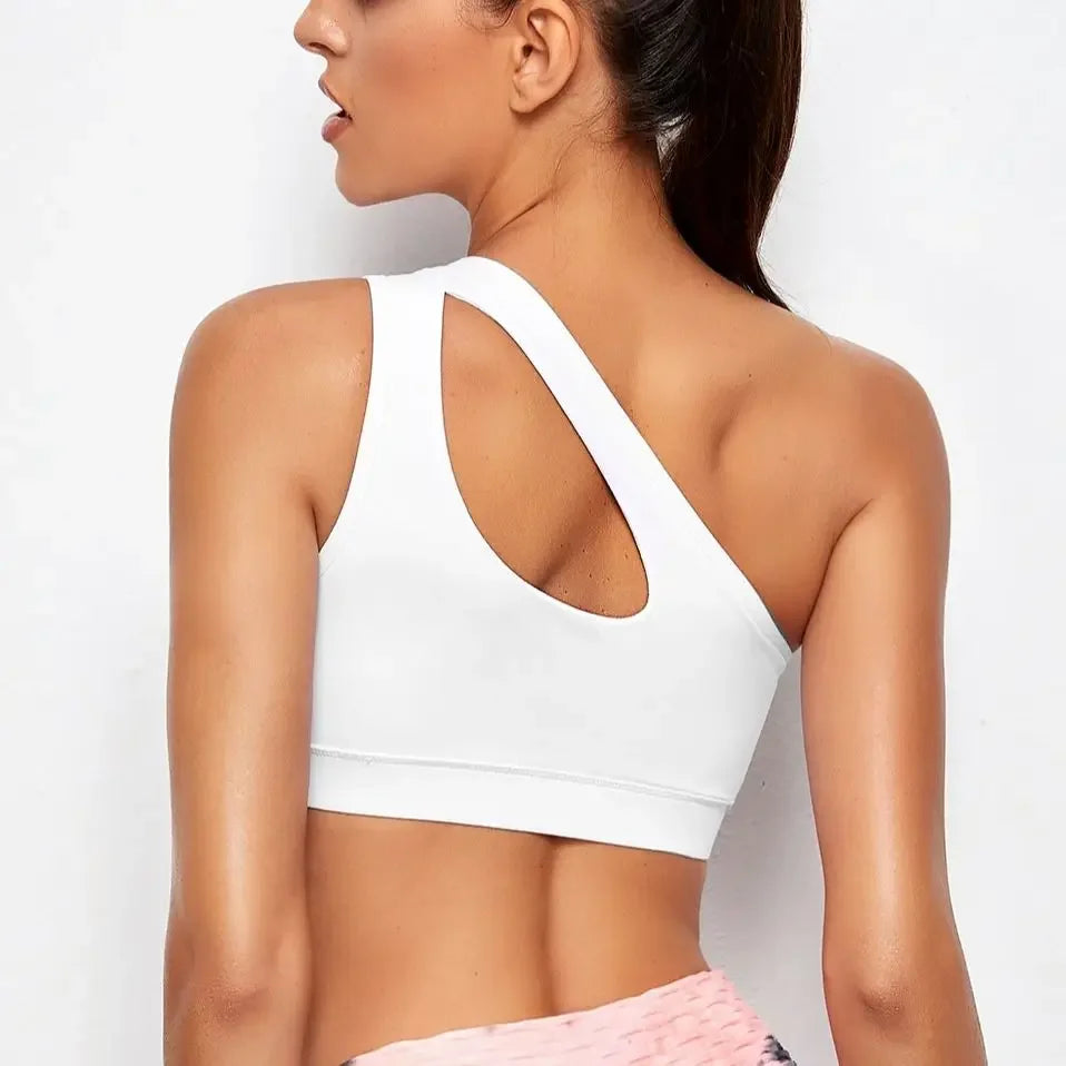 Women Sports Bra Push Up Fitness Bras One Shoulder Shockproof Yoga Bra Vest