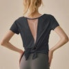Yoga Shirt Women Mesh Back Split Cross Wrap Fitness T Shirt Short Sleeve Tops