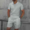 Men Europe and the United States new summer Waffle solid color zip-up sets