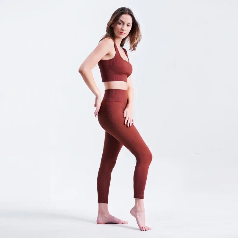 Coffee Yoga Basic Ribbed Knit Crisscross Back Crop Sports Tank Top Gym Wear