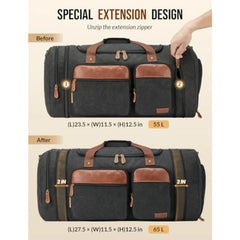 Expandable 65L Canvas Duffle Bag Travel Men Women Overnight Weekend Gym Bag
