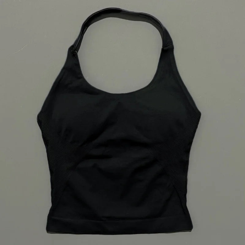 Impacts Halter Top Seamless Longline Strappy Gym Top Women Built-in Bra