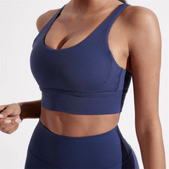 Solid Color Women Cross back Fitness sport Bra high strength Tight Top Gym