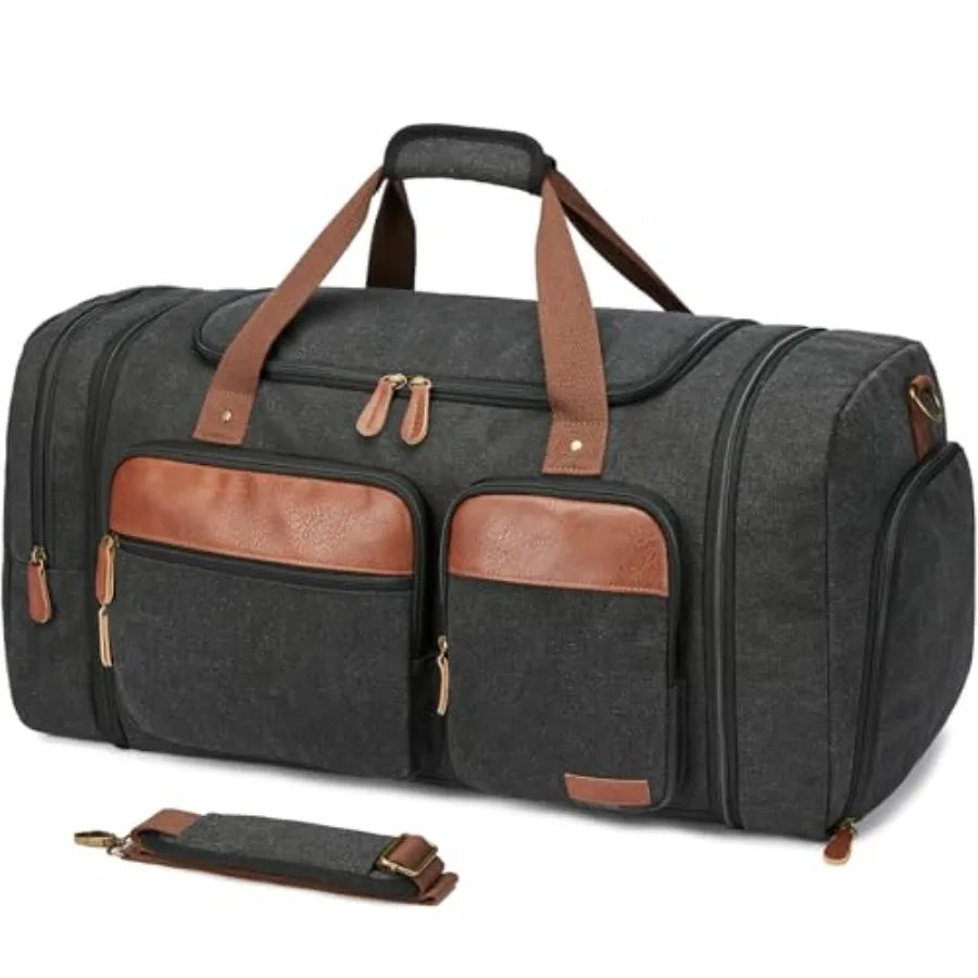 Expandable 65L Canvas Duffle Bag Travel Men Women Overnight Weekend Gym Bag