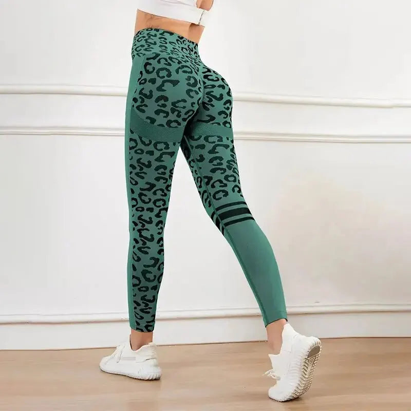 Yoga 9 Minute Pants High Waist Belly Stretch Tights Leopard Print Seamless