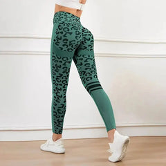 Yoga 9 Minute Pants High Waist Belly Stretch Tights Leopard Print Seamless