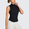 Women Workout Sleeveless Yoga Jacket Solid Zip-Up Stand Collar Tank Tops