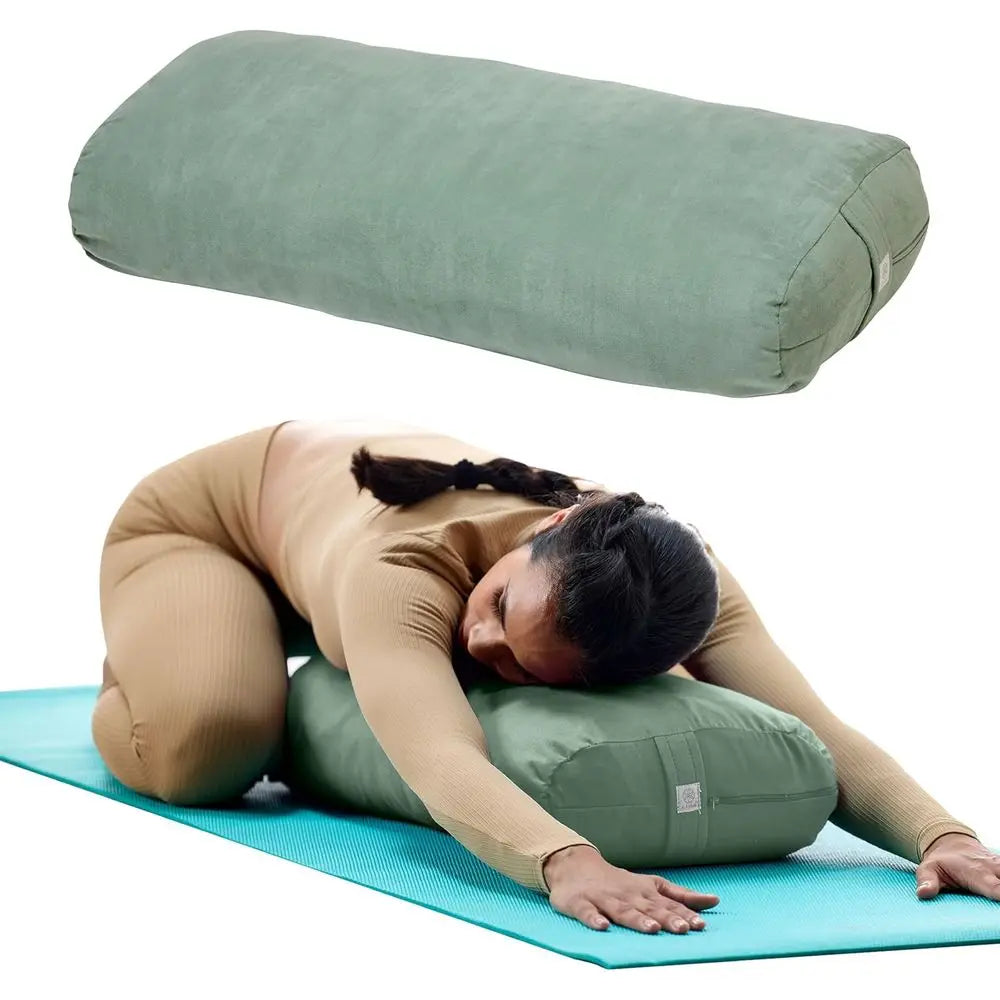 Breathable Cotton Yoga Bolster Pillow with Zippered Microfiber Cover and Carry