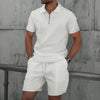 Men Europe and the United States new summer Waffle solid color zip-up sets