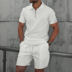 Men Europe and the United States new summer Waffle solid color zip-up sets