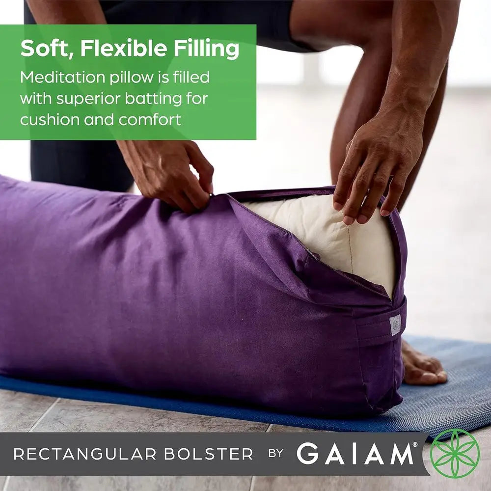 Breathable Cotton Yoga Bolster Pillow with Zippered Microfiber Cover and Carry